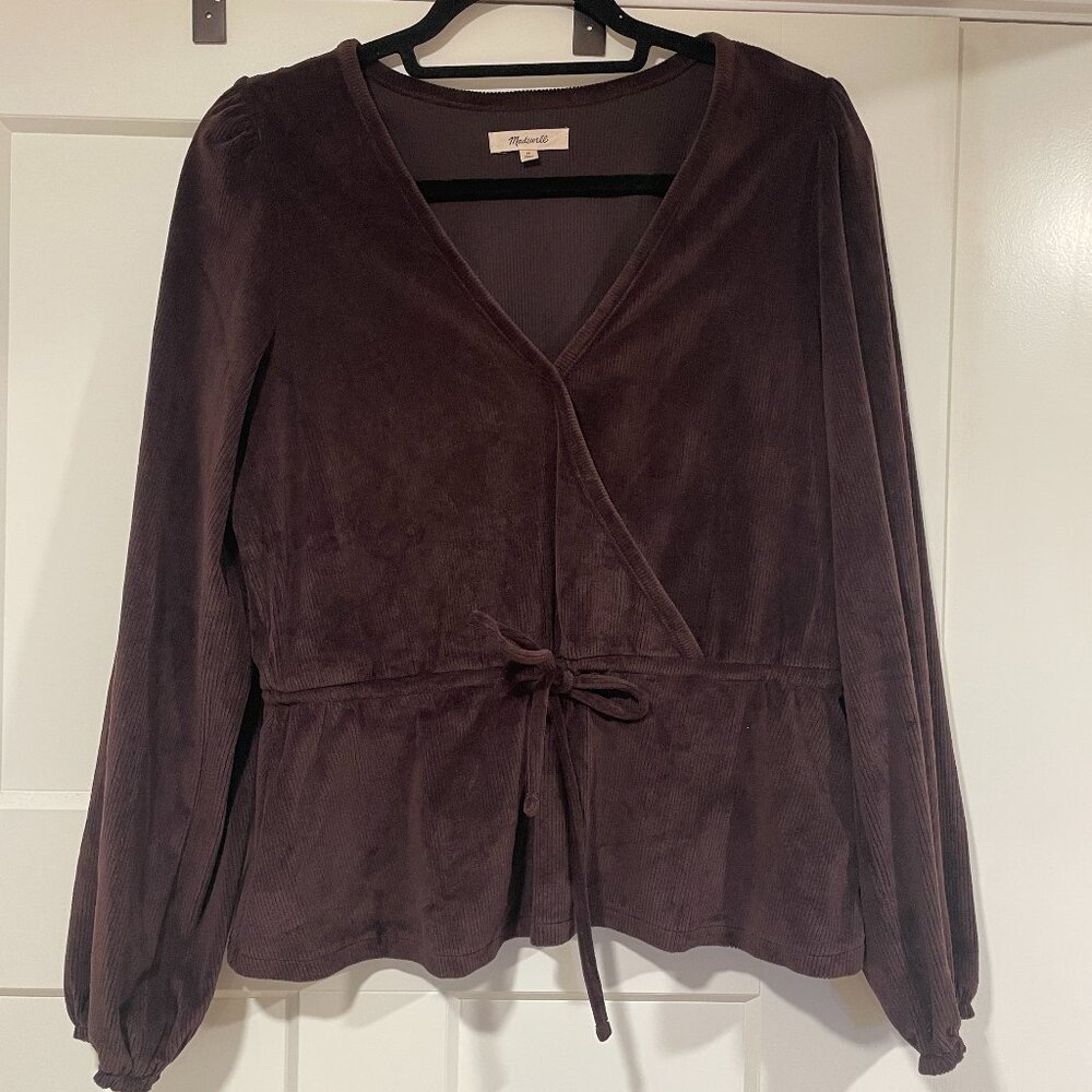 Brown Velvet Tie Front Madewell Top, Med